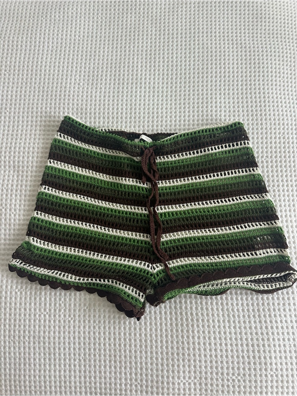 Striped Crochet Green & Brown Women's Shorts